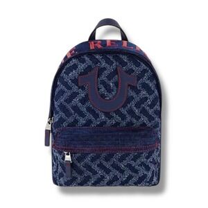 True Religion Denim Mini Backpack Horseshoe Logo‎ Red Letters Adjustable Straps